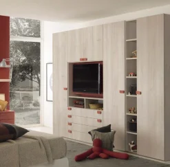 Armadio con vano tv 5 ante battenti e 4 cassetti Iago linea Airone