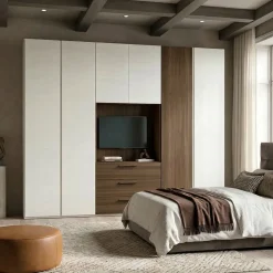 Armadio con vano tv e 6 ante battenti Bianco frassino e Quercia Nicole linea Alba Notte