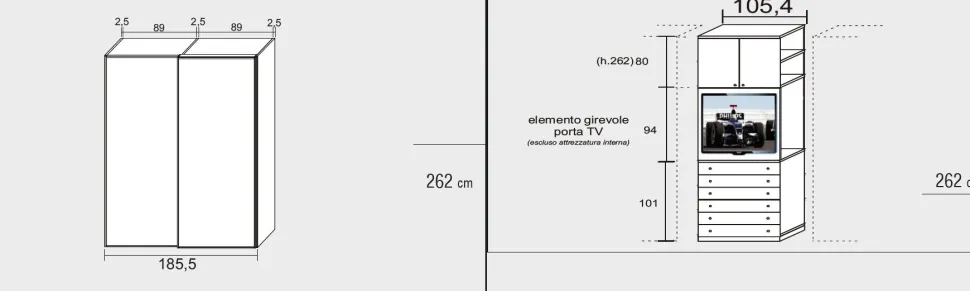 Armadio con vano tv e ante scorrevoli a specchio Tunder linea New Season