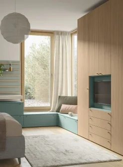Armadio con vano Tv girevole 5 ante battenti e 4 cassetti linea Airone