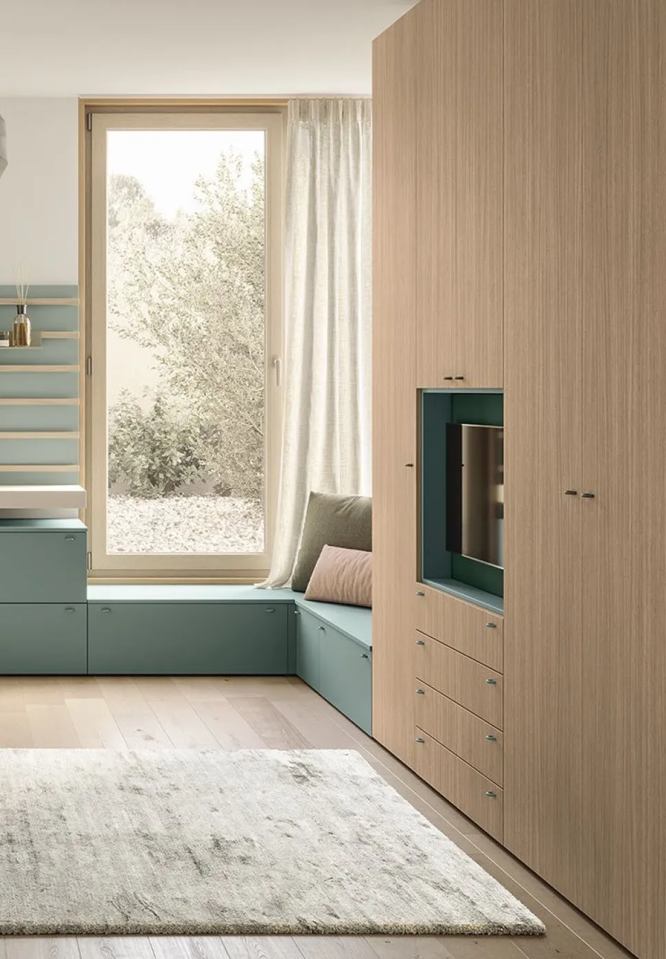 Armadio con vano Tv girevole 5 ante battenti e 4 cassetti linea Airone