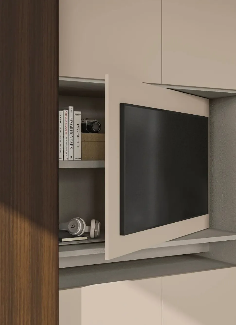Armadio con vano Tv girevole con ante scorrevoli e battenti disponibile in 2 misure e 20 colorazioni