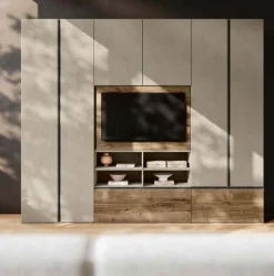 Armadio guardaroba con Vano TV integrato con ante a cassetti disponibile in vari colori