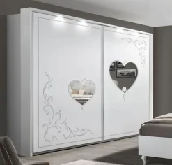 Armadio in Bianco Frassino con serigrafia e inserti a specchio Lindir linea Essenza