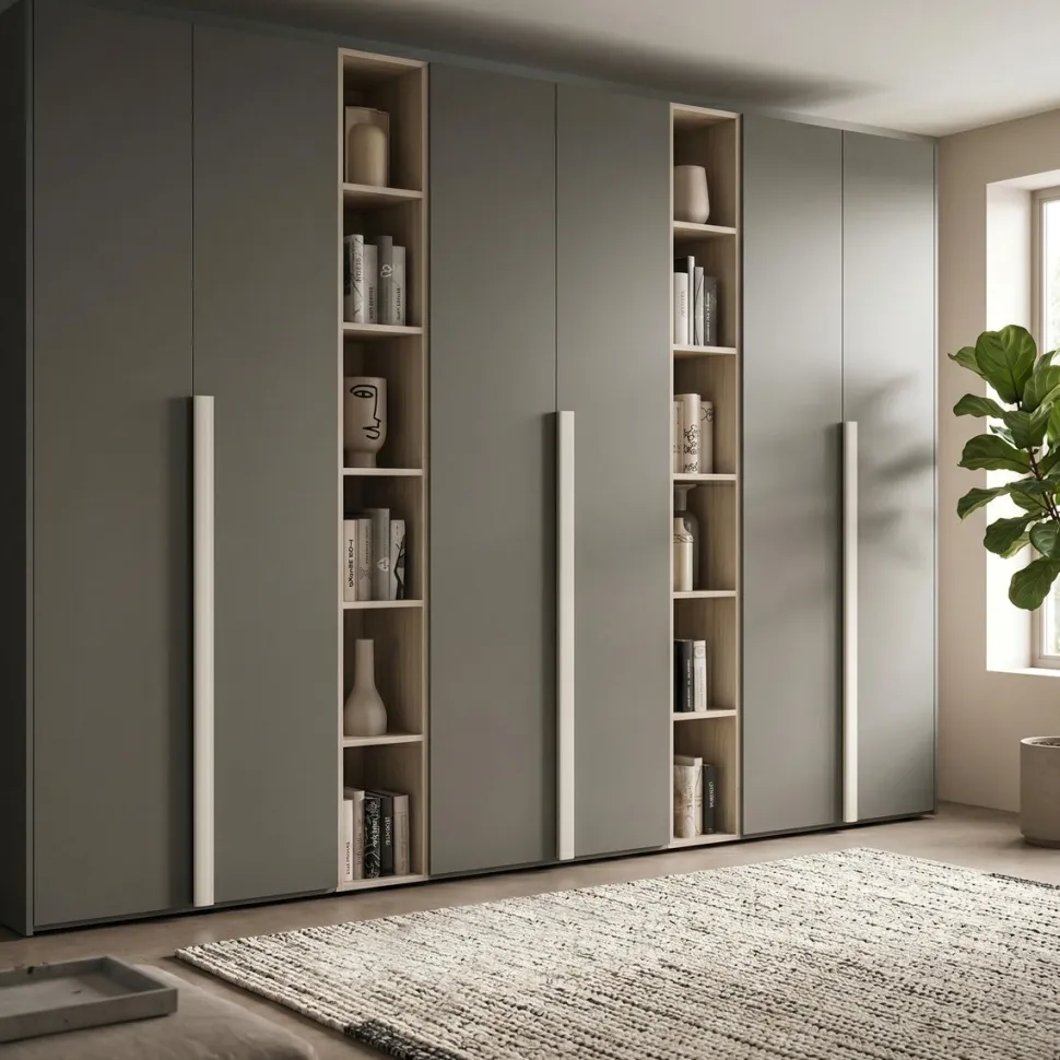 Armadio Moderno a 6 Ante Battenti con Libreria Integrata Berry (Linea Domino)