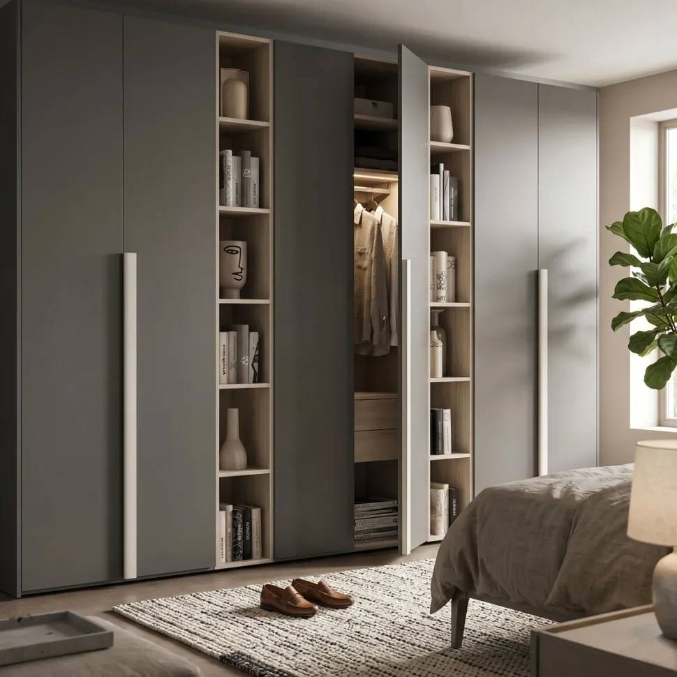 Armadio Moderno a 6 Ante Battenti con Libreria Integrata Berry (Linea Domino)