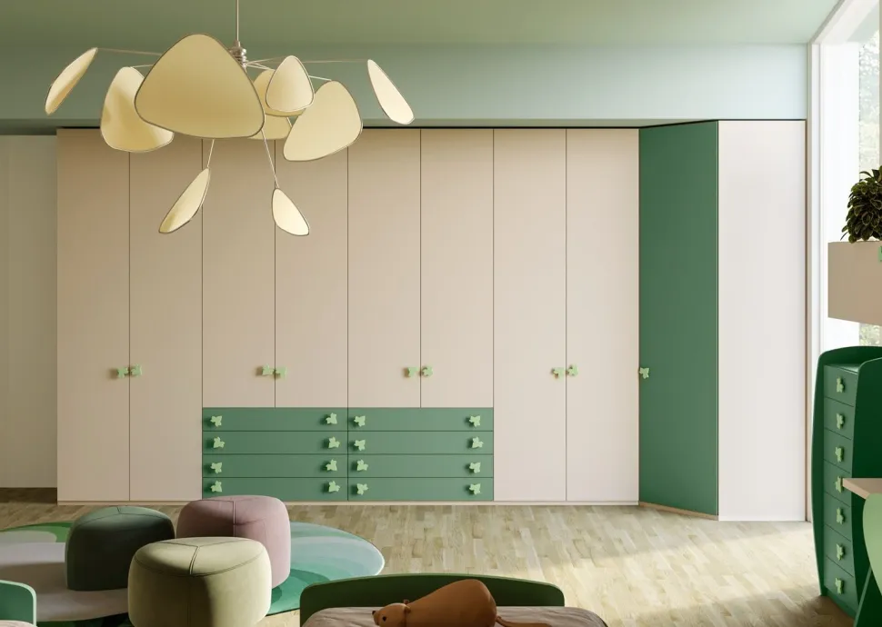 Armadio moderno 4 ante battenti e 4 cassetti disponibile in vari colori linea Colorfull