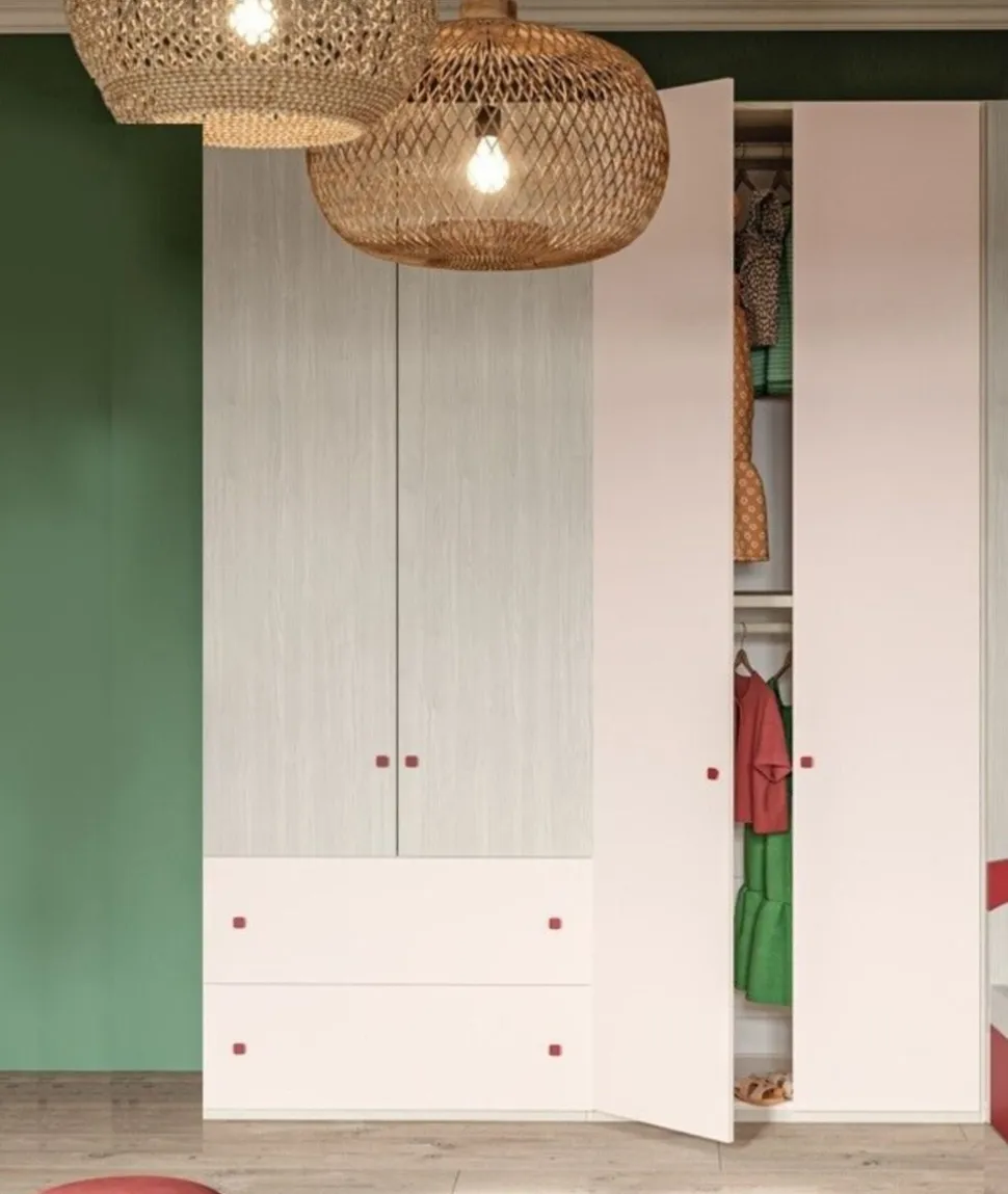 Armadio moderno 4 ante battenti e 2 cassetti disponibile in vari colori linea Colorfull