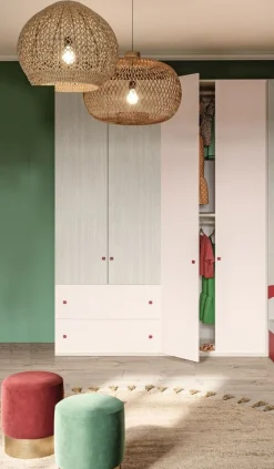 Armadio moderno 4 ante battenti e 2 cassetti disponibile in vari colori linea Colorfull