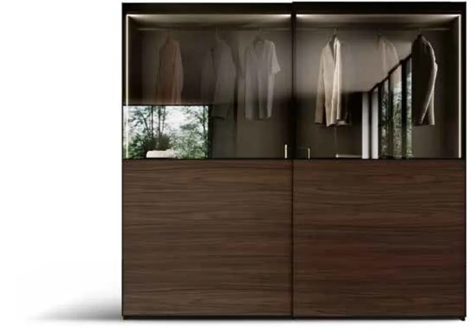 Armadio moderno 2 ante scorrevoli con inserti Specchio o vetro Fumè disponibile in vari colori