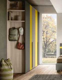 Armadio moderno battente per cameretta Giallo cedro e Grigio cenere disponibile in 2 misure e vari colori