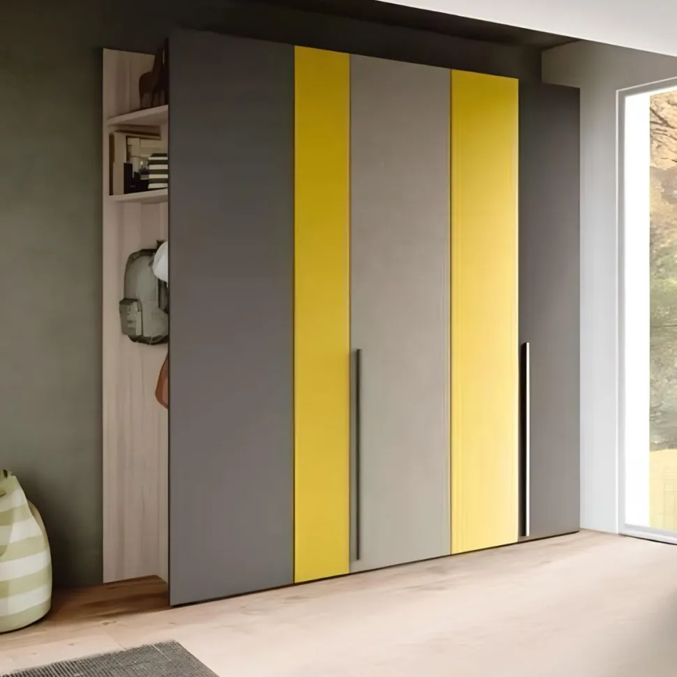 Armadio moderno battente per cameretta Giallo cedro e Grigio cenere disponibile in 2 misure e vari colori