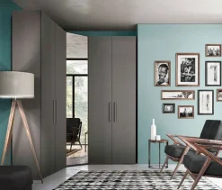 Armadio moderno con angolo a specchio con 5 ante battenti finitura Grigio cenere disponibile in 2 misure e vari colori