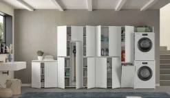 Armadio multifunzionale per lavanderia salvaspazio Bianco frassino L 205 con armadio portascope
