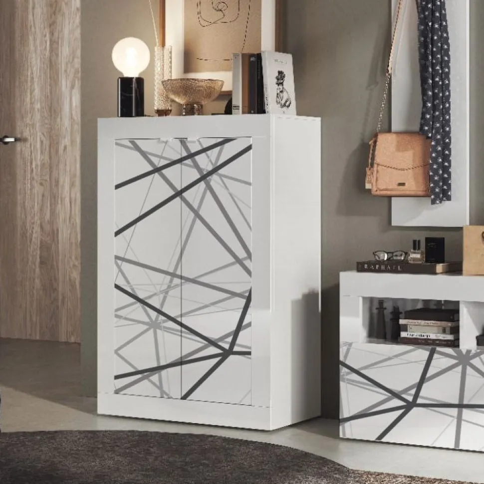 Armadio Multiuso due ante linea Basic in finitura Bianco Lucido con grafica geometrica