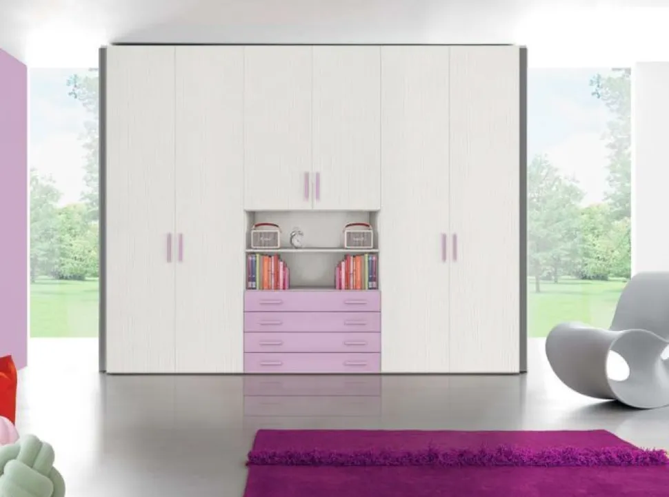 Armadio Oliver 6 ante battenti e 4 cassetti linea Volo disponibile in 2 misure e 15 colori