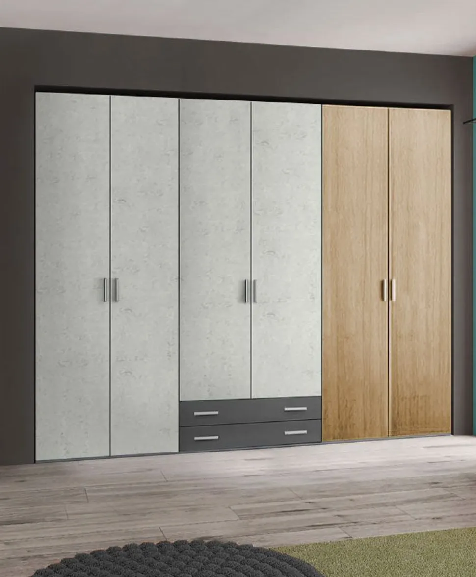 Armadio Roger 6 ante battenti e 2 cassetti linea Volo disponibile in 2 misure e vari colori