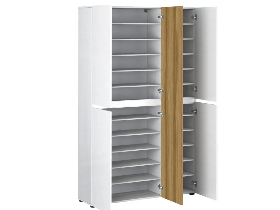 Armadio Scarpiera Salvaspazio Lady 5 ante Bianco Lucido e Rovere Cannettato