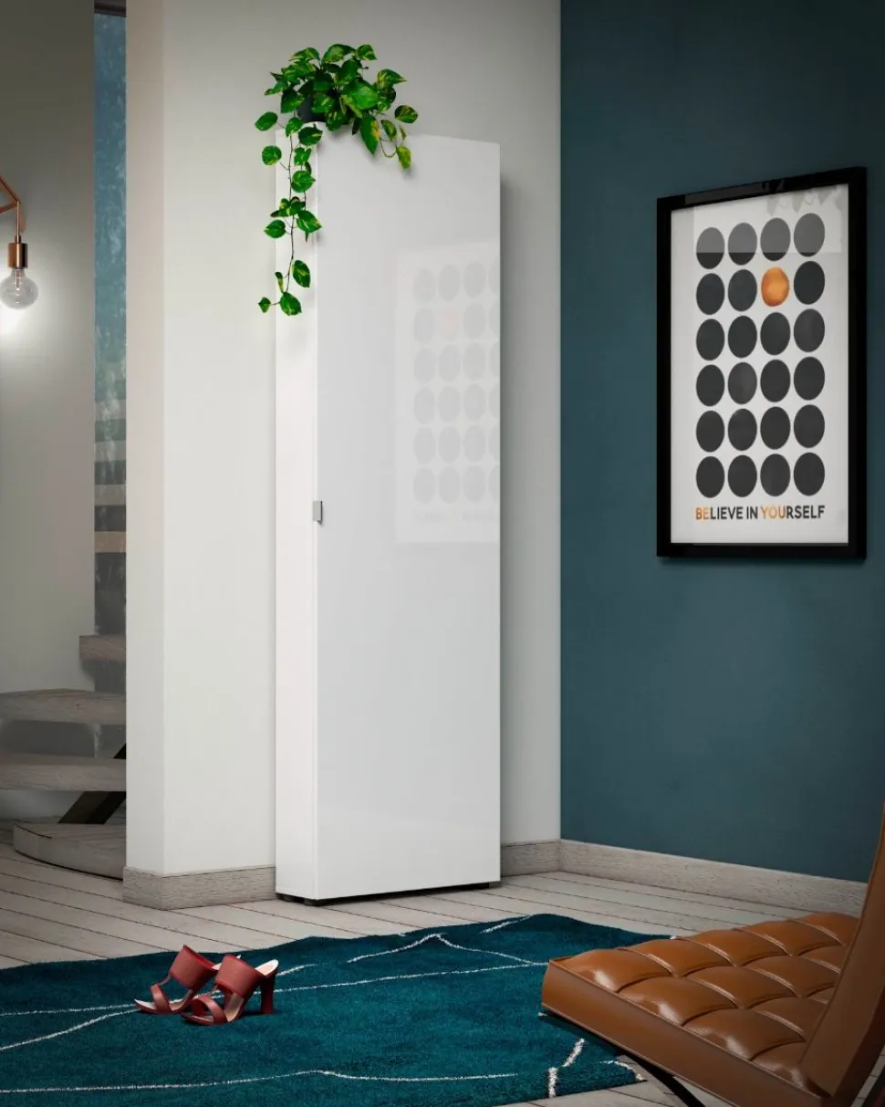 Armadio Scarpiera stretta 1 anta battente Fit in finitura Bianco Lucido