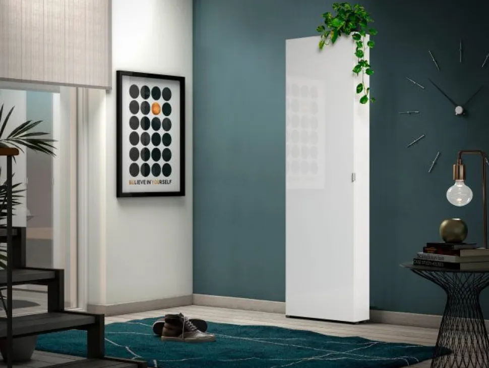 Armadio Scarpiera stretta 1 anta battente Fit in finitura Bianco Lucido