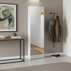 Armadio Scarpiera stretta 1 anta battente a specchio Fit in finitura Bianco Lucido