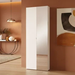 Armadio Scarpiera stretta 2 ante battenti con specchio Fit in finitura Bianco Lucido