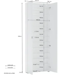 Armadio Scarpiera stretta 2 ante battenti con specchio Fit in finitura Bianco Lucido