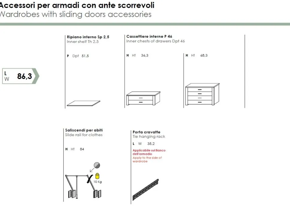 Armadio Scorrevole 3 ante a specchio Free disponibile in 2 misure e 15 colorazioni