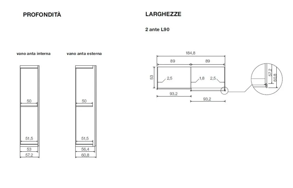 Armadio scorrevole moderno finitura Rovere con 2 ante Amanda disponibile in 2 misure e vari colori