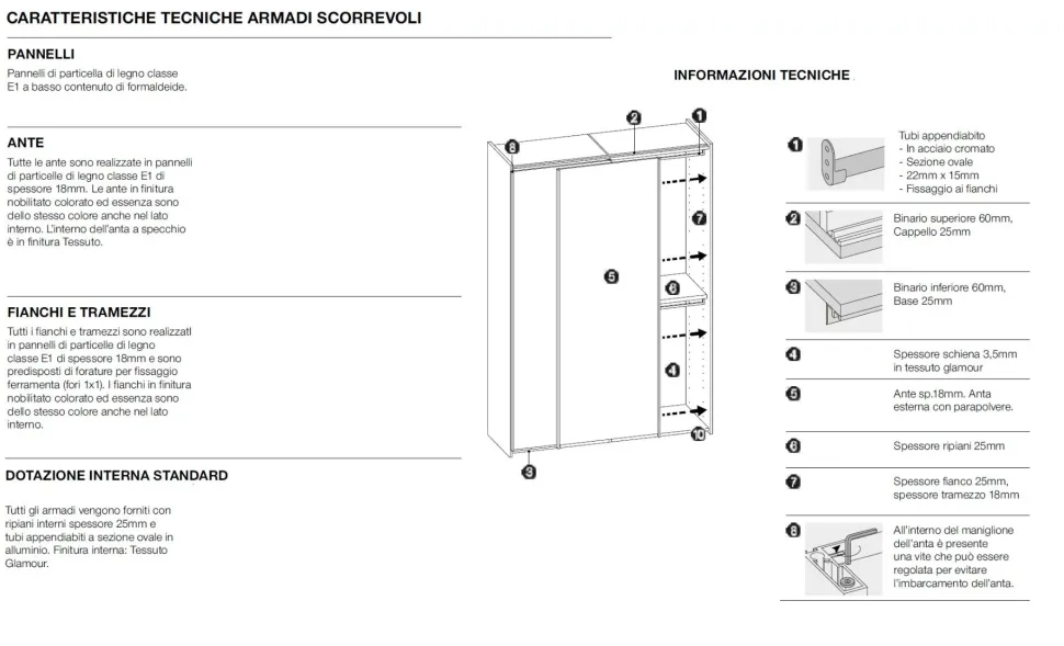 Armadio scorrevole moderno finitura Orzo con 3 ante e maniglia in alluminio Amanda disponibile in 2 misure e vari colori
