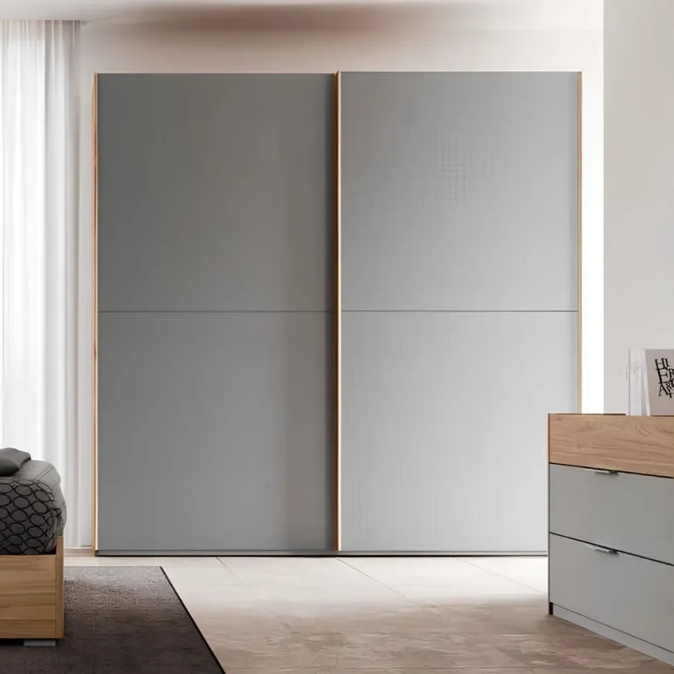 Armadio scorrevole moderno finitura Grigio cenere con 2 ante Line disponibile in 4 misure e vari colori
