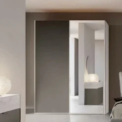 Armadio scorrevole moderno finitura Grigio cenere con 2 ante con specchio Amanda disponibile in 2 misure e vari colori