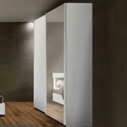 Armadio scorrevole moderno finitura Grigio cenere con 2 ante con specchio Amanda disponibile in 2 misure e vari colori