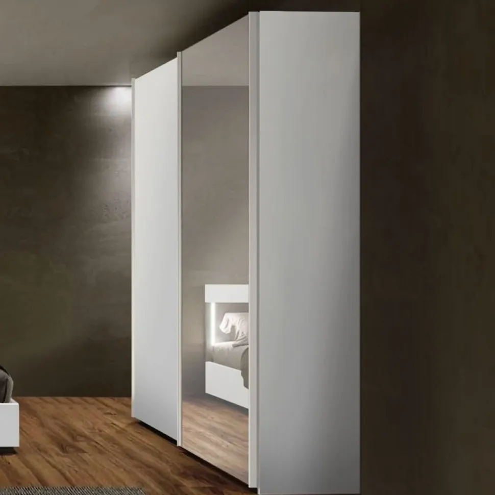 Armadio scorrevole moderno finitura Grigio cenere con 2 ante con specchio Amanda disponibile in 2 misure e vari colori