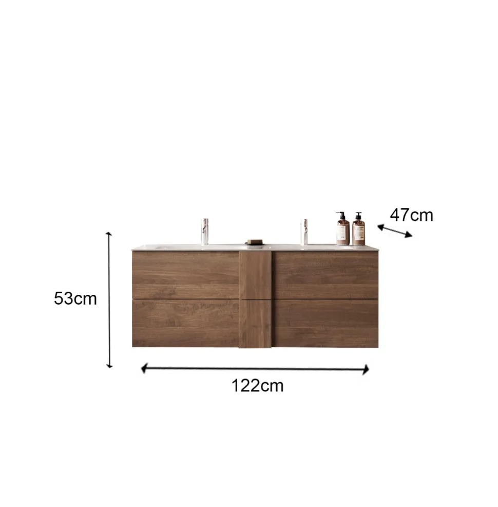 Bagno a due cassetti Oregon sospeso con doppia vasca in finitura Rovere Mercure