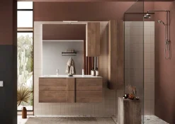 Bagno a due cassetti Oregon sospeso con doppia vasca in finitura Rovere Mercure