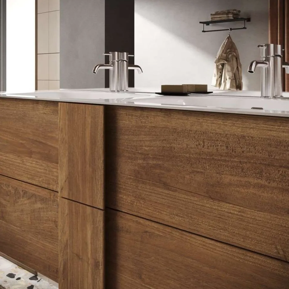 Bagno a due cassetti Oregon sospeso in finitura Rovere Mercure