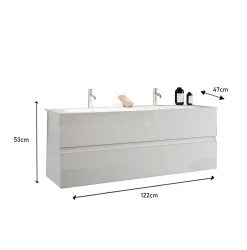 Bagno a due cassetti sospeso Agata con doppia vasca in finitura Bianco Lucido