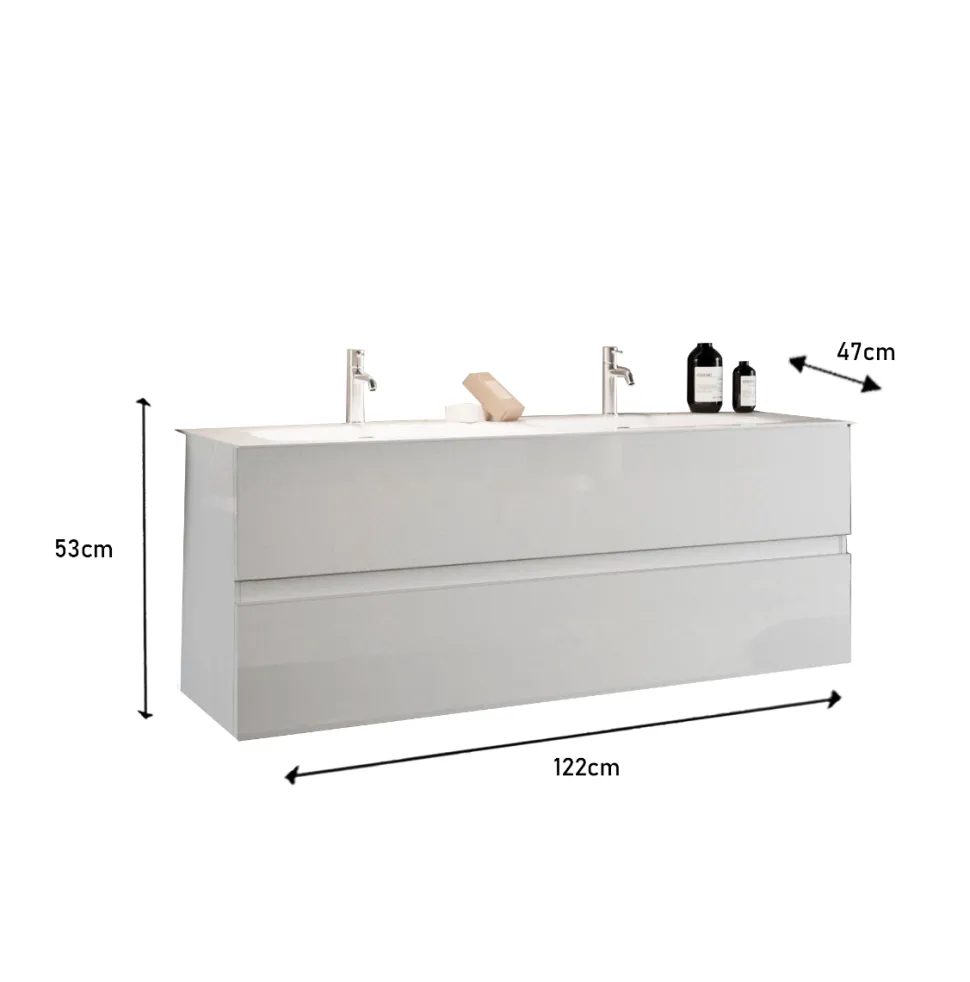 Bagno a due cassetti sospeso Agata con doppia vasca in finitura Bianco Lucido