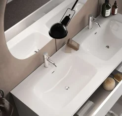 Bagno a due cassetti sospeso Agata con doppia vasca in finitura Bianco Lucido