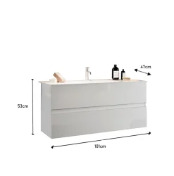 Bagno a due cassetti sospeso Agata in finitura Bianco Lucido