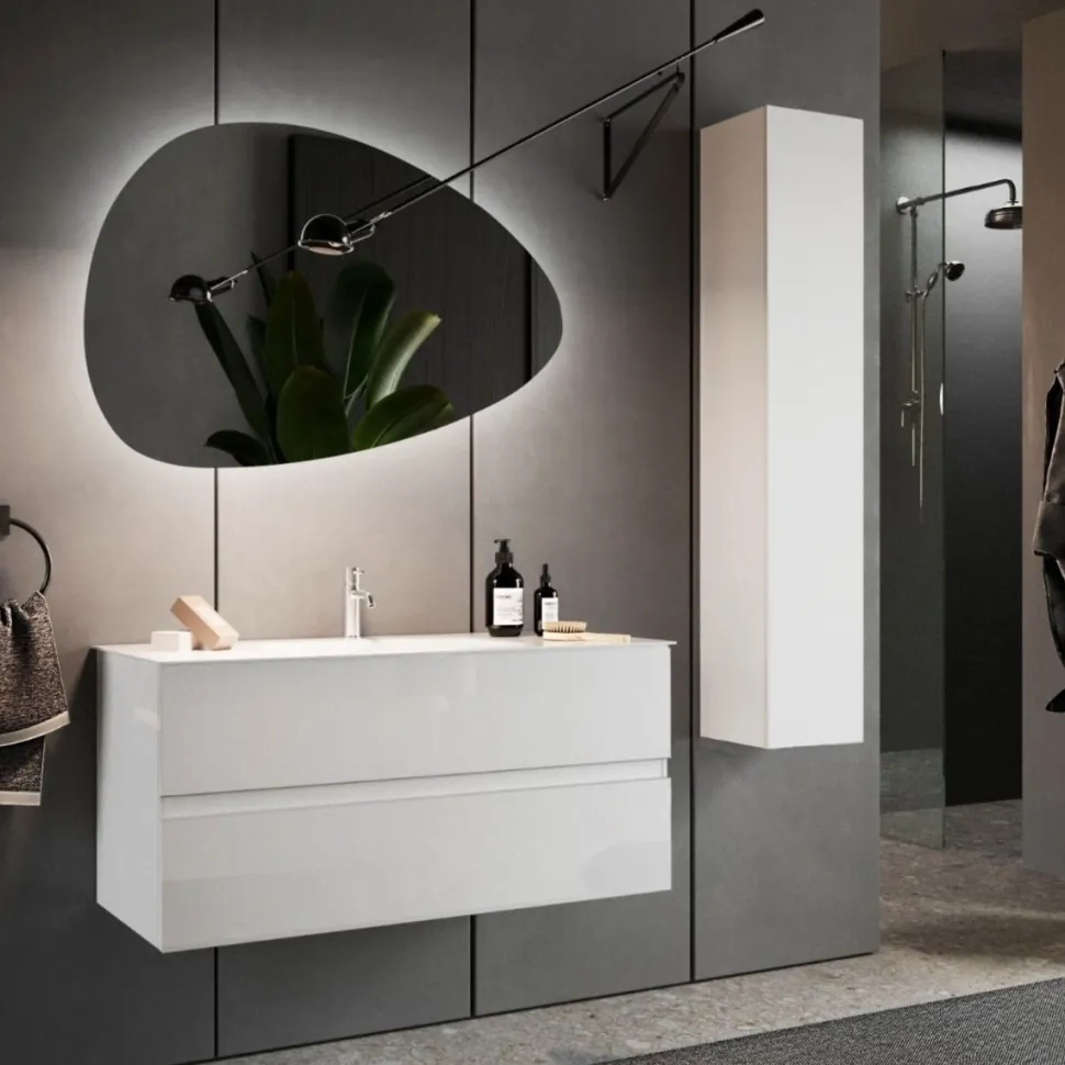 Bagno a due cassetti sospeso Agata in finitura Bianco Lucido