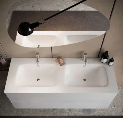 Bagno a tre cassetti Agata con doppia vasca in finitura Bianco Lucido