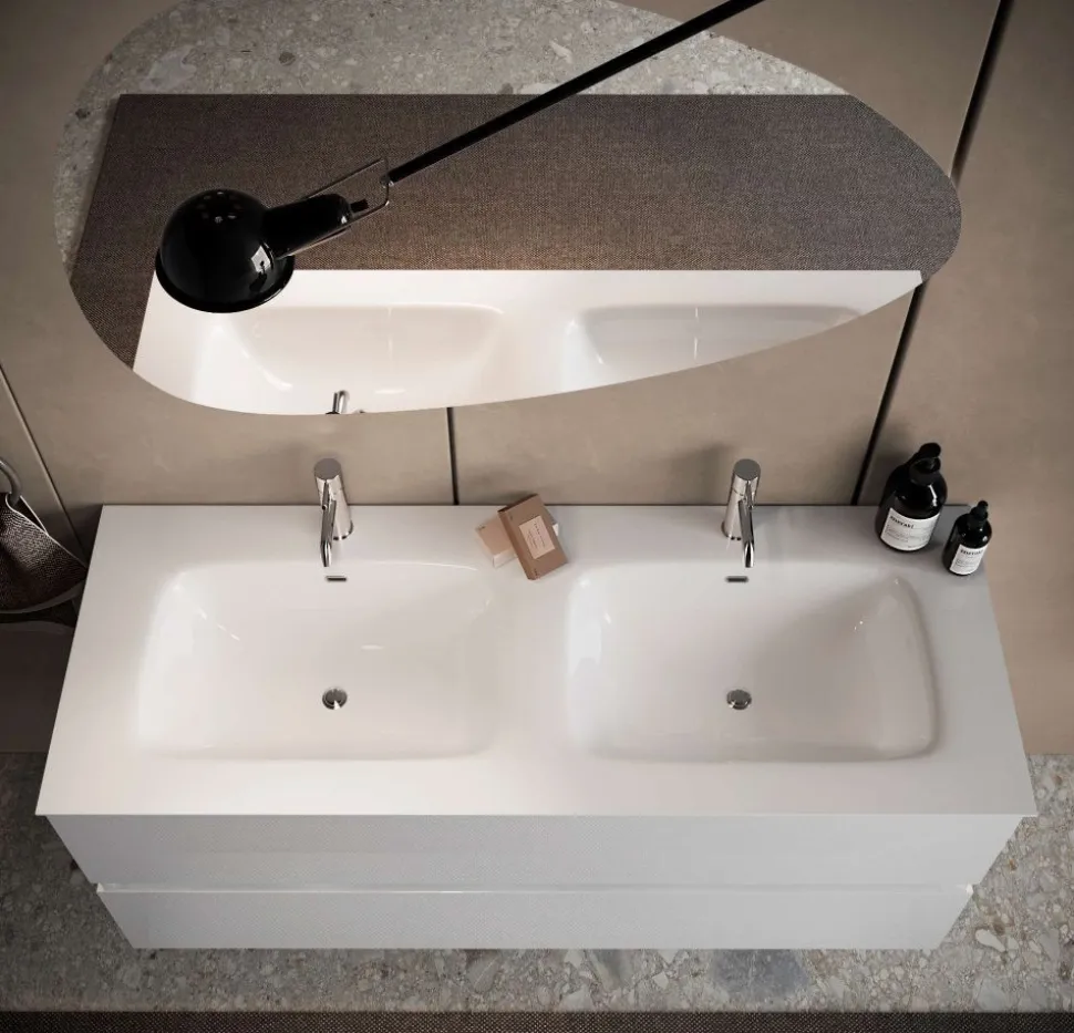 Bagno a tre cassetti Agata con doppia vasca in finitura Bianco Lucido