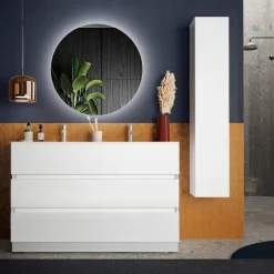 Bagno a tre cassetti Agata con doppia vasca in finitura Bianco Lucido