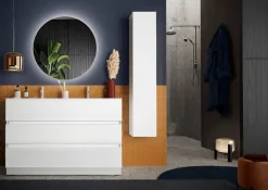Bagno a tre cassetti Agata con doppia vasca in finitura Bianco Lucido