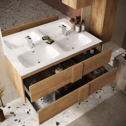 Bagno a tre cassetti Oregon con doppia vasca in finitura Rovere Mercure