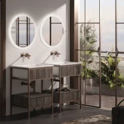 Bagno con struttura in alluminio Skema con cassetto e lavabo in ceramica disponibile in vari colori