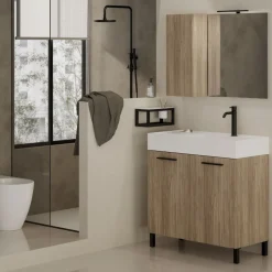 Bagno monoblocco Compact 2 ante e lavabo decentrato in ocritech con doppio fondo disponibile in vari colori