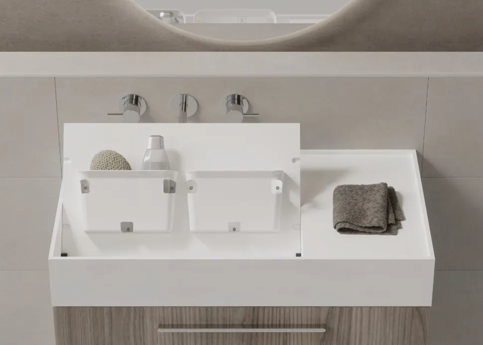 Bagno monoblocco Compact 2 ante e lavabo decentrato in ocritech con doppio fondo disponibile in vari colori
